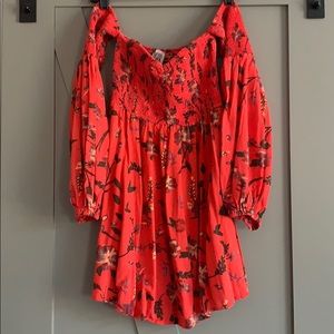 Free People Red Floral Off-Shoulder Mini Dress